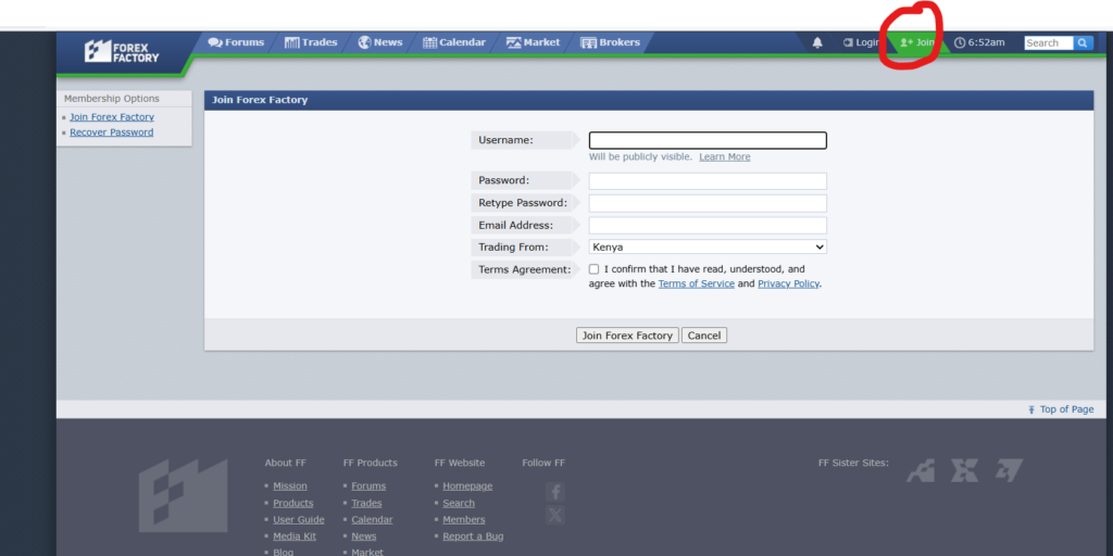 forexfactory join button